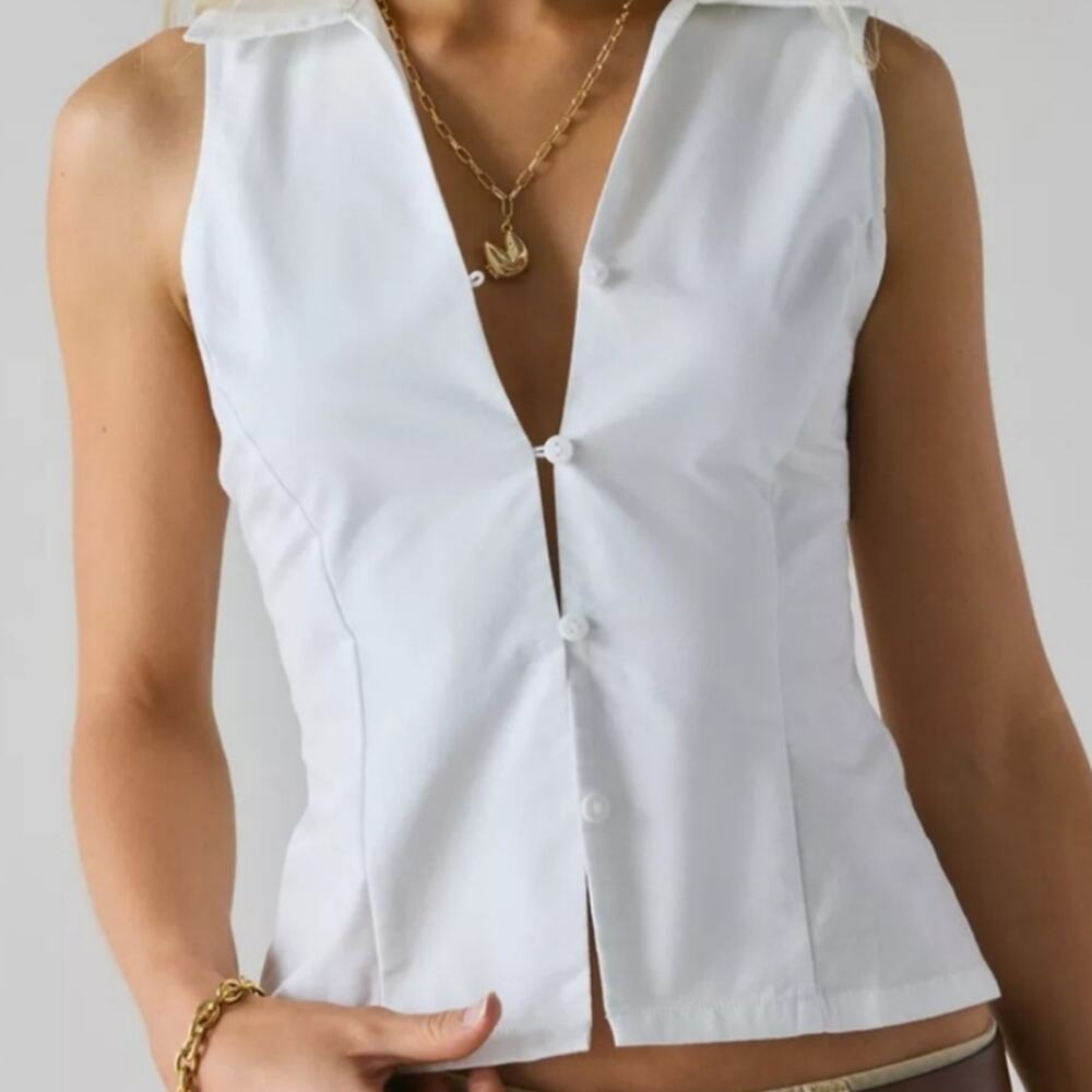 Urban Outfitters NWT White Party Girl Button Down Cotton Blend Collared Top XXS